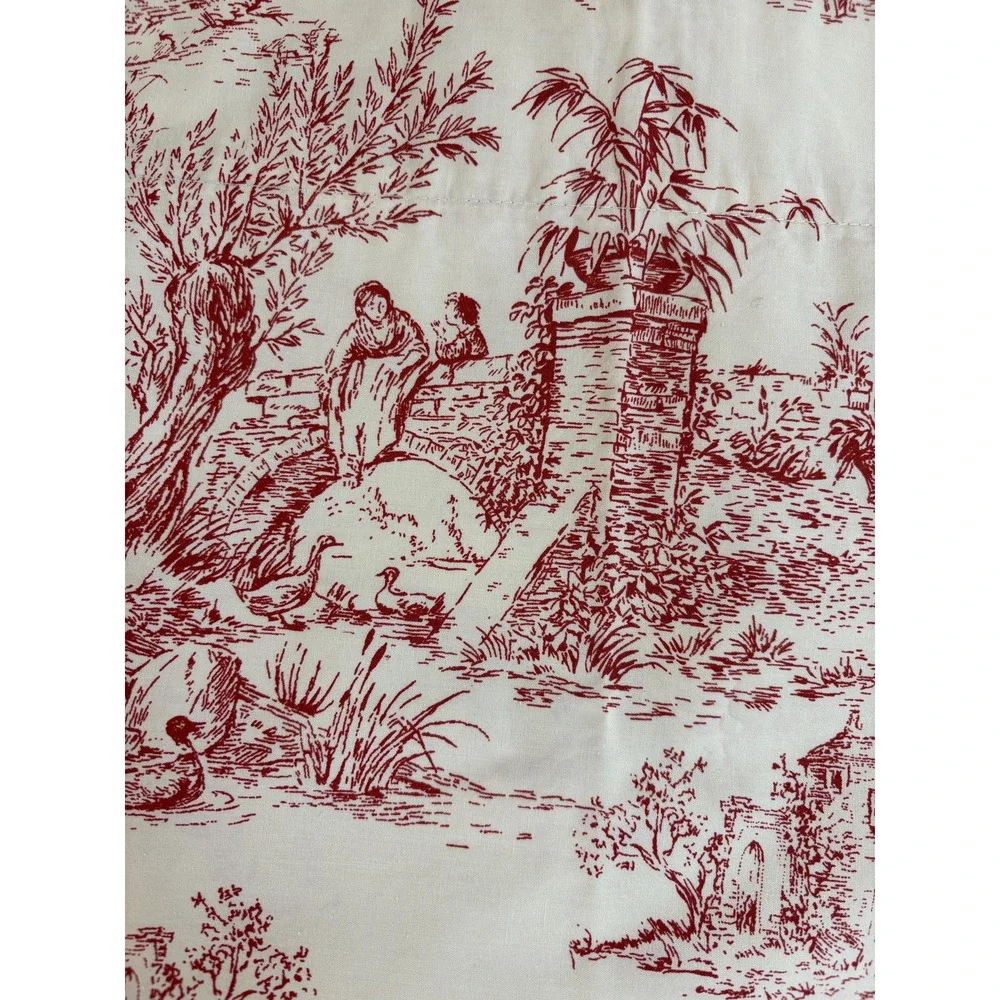 Vintage Red Toile Valance Set of 3‎ French Country Scenic Cotton Curtains